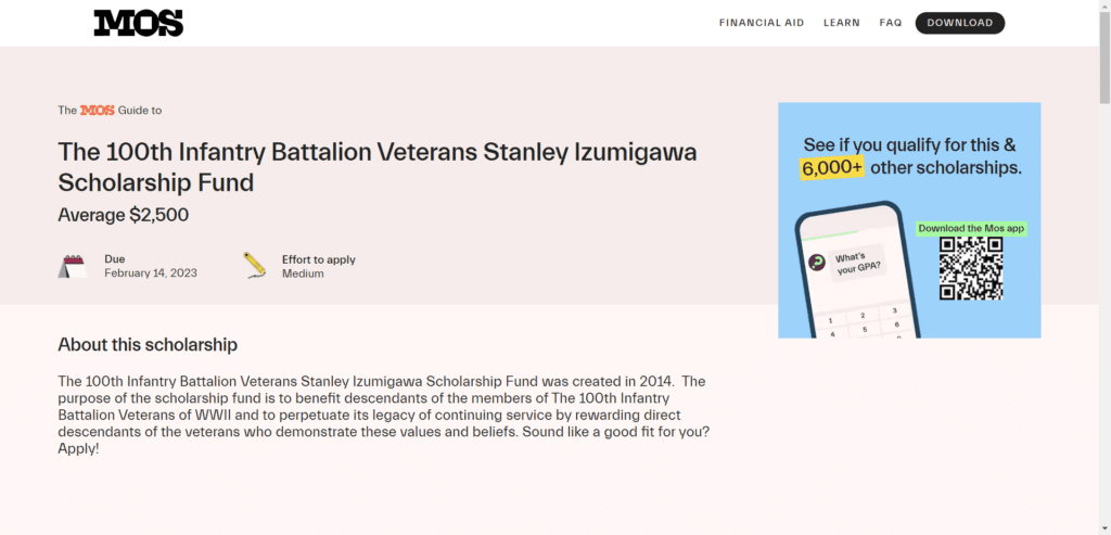 100th Infantry Battalion Veterans Stanley Izumigawa Scholarship Fund