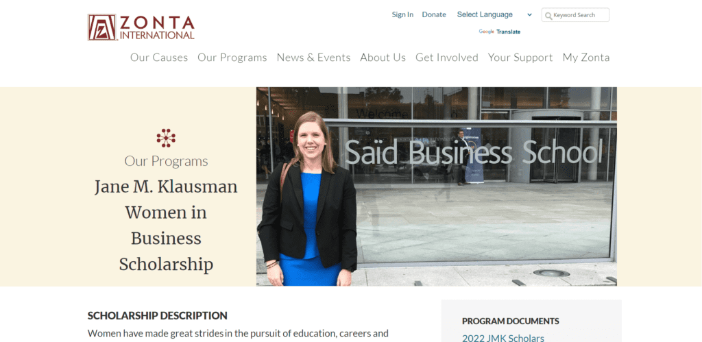 Zonta International Jane M. Klausman Women in Business Scholarship