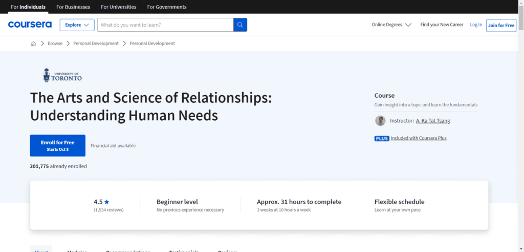 The Arts and Science of Relationships- Understanding Human Needs- Coursera