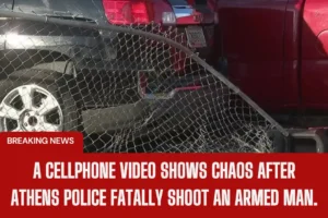 A cellphone video shows chaos after Athens police fatally shoot an armed man.