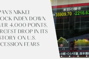 Japan's Nikkei stock index down over 4,000 points, largest drop in its history on U.S. recession fears